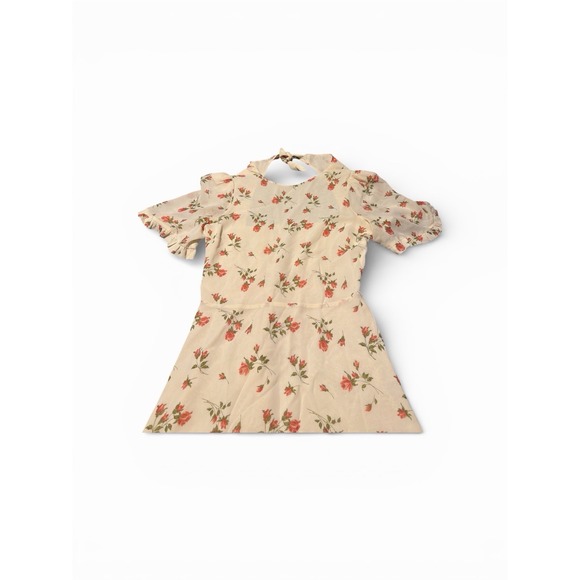 Reformation Sz 6 Pink Floral White Alaina Ruffle Mini‎ Dress Open Back Wedding - Picture 4 of 11